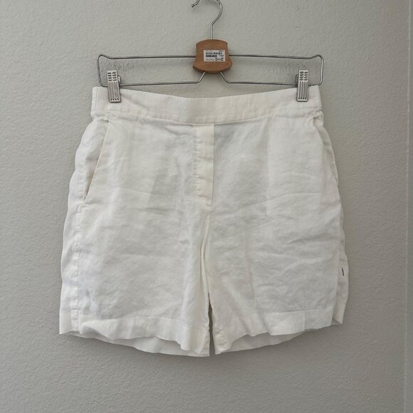 Theory Harble Crunch Wash Flat Front Linen Blend Shorts Minimalist White 4 - Picture 1 of 8